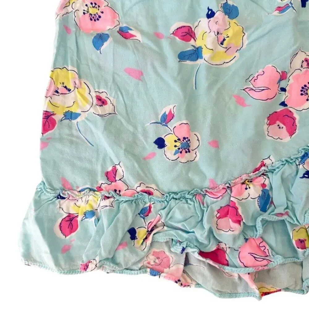 OshKosh Sleeveless Ruffle Blouse Turquoise with Pink Flowers 4T